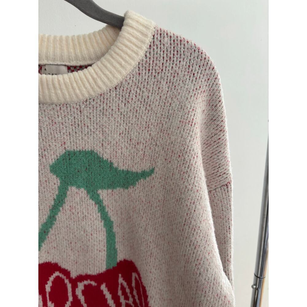 A New Day Cherry Graphic Sweater Women’s Medium Cream Knit Pullover Cozy Cute - Picture 11 of 12